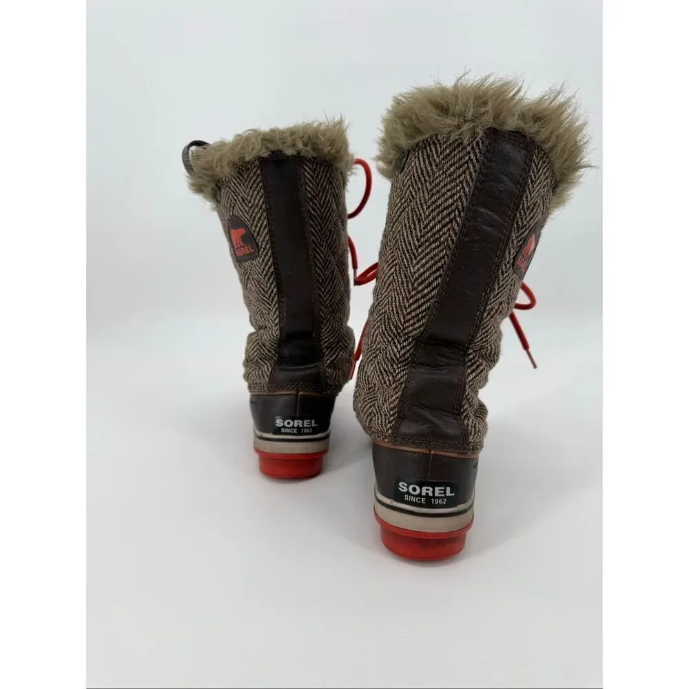 Sorel Tofino Brown Orange Fur Lined Snow Boots size 9.5